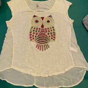 Tuc sleeveless tee with sequin owl off white 1X